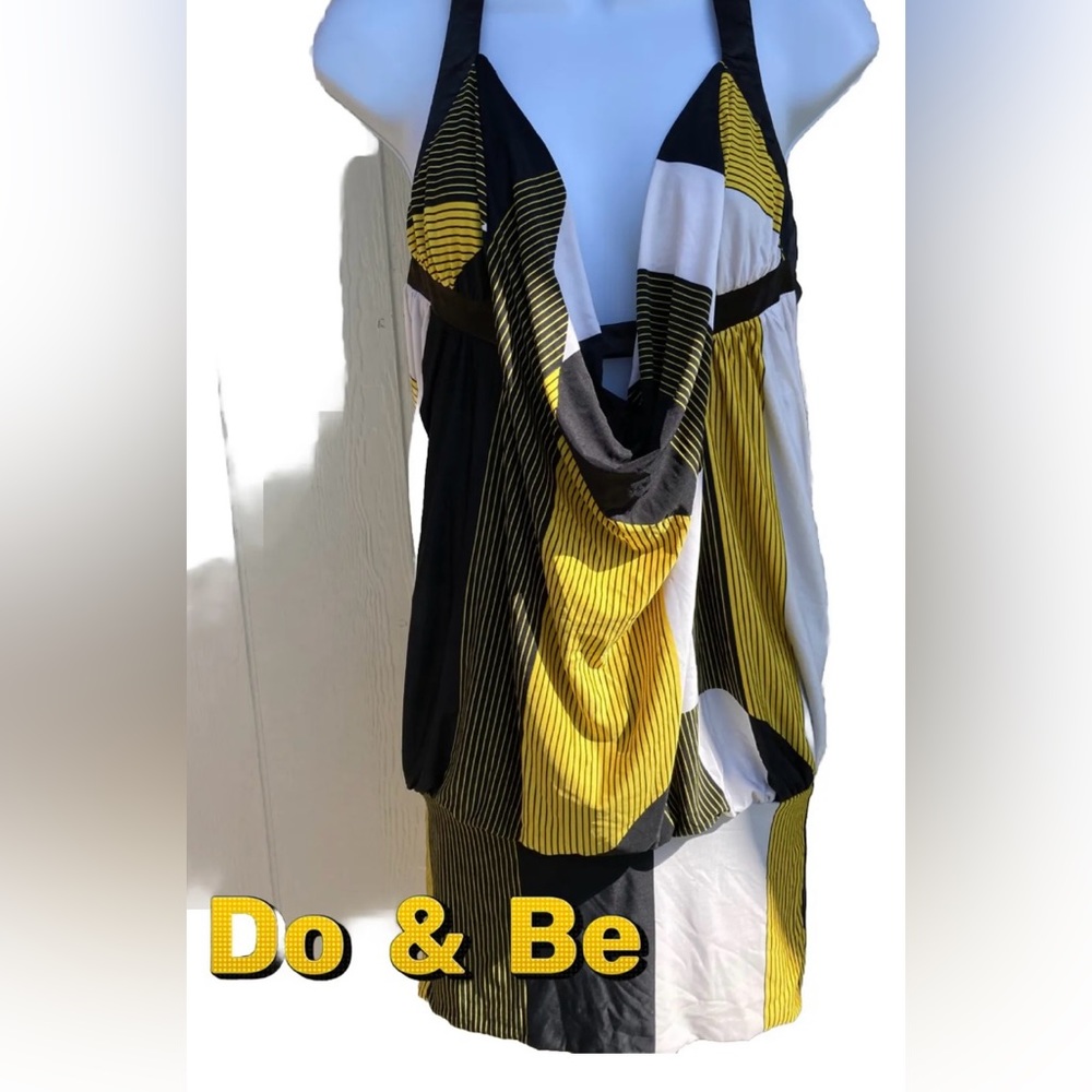 Womens Vintage Do&Be Yellow Black White Mini Balloon Bottom Mini Dress S Small
